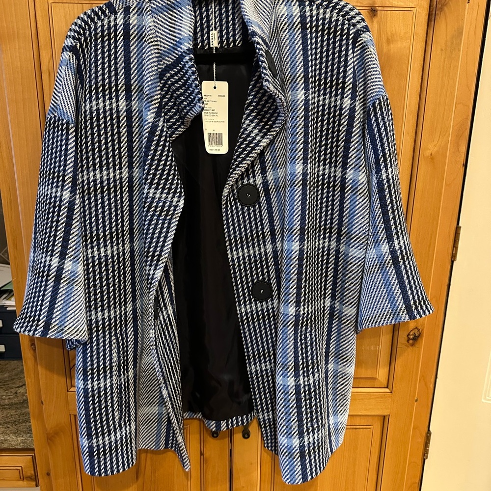 Blue and Black Plaid Women's Coat